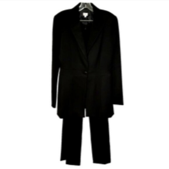 Cachè Womens Black Knit Single Button Blazer Slim Pant Suit Size 6 - Picture 1 of 7